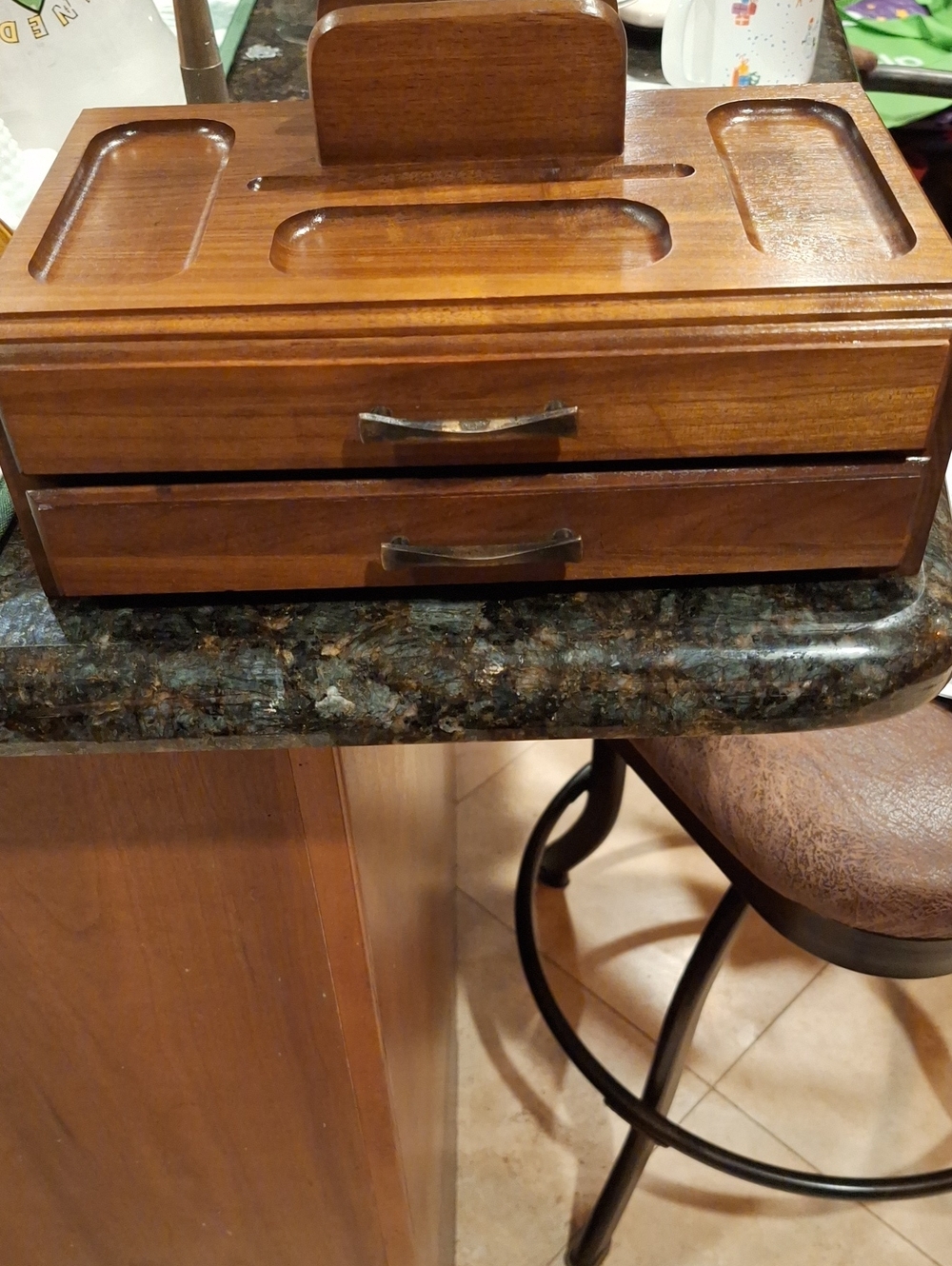 Walnut Dresser Valet Wooden Organizer with Drawers -lined Red Velvet Drawers
